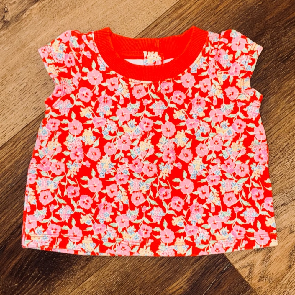 Janie and Jack Red Floral Short Sleeve Shirt Top Spring Summer Outfit 6-12m